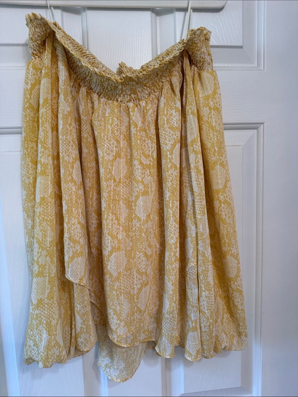 glam Yellow Patterned Off-Shoulder Smocked Tunic